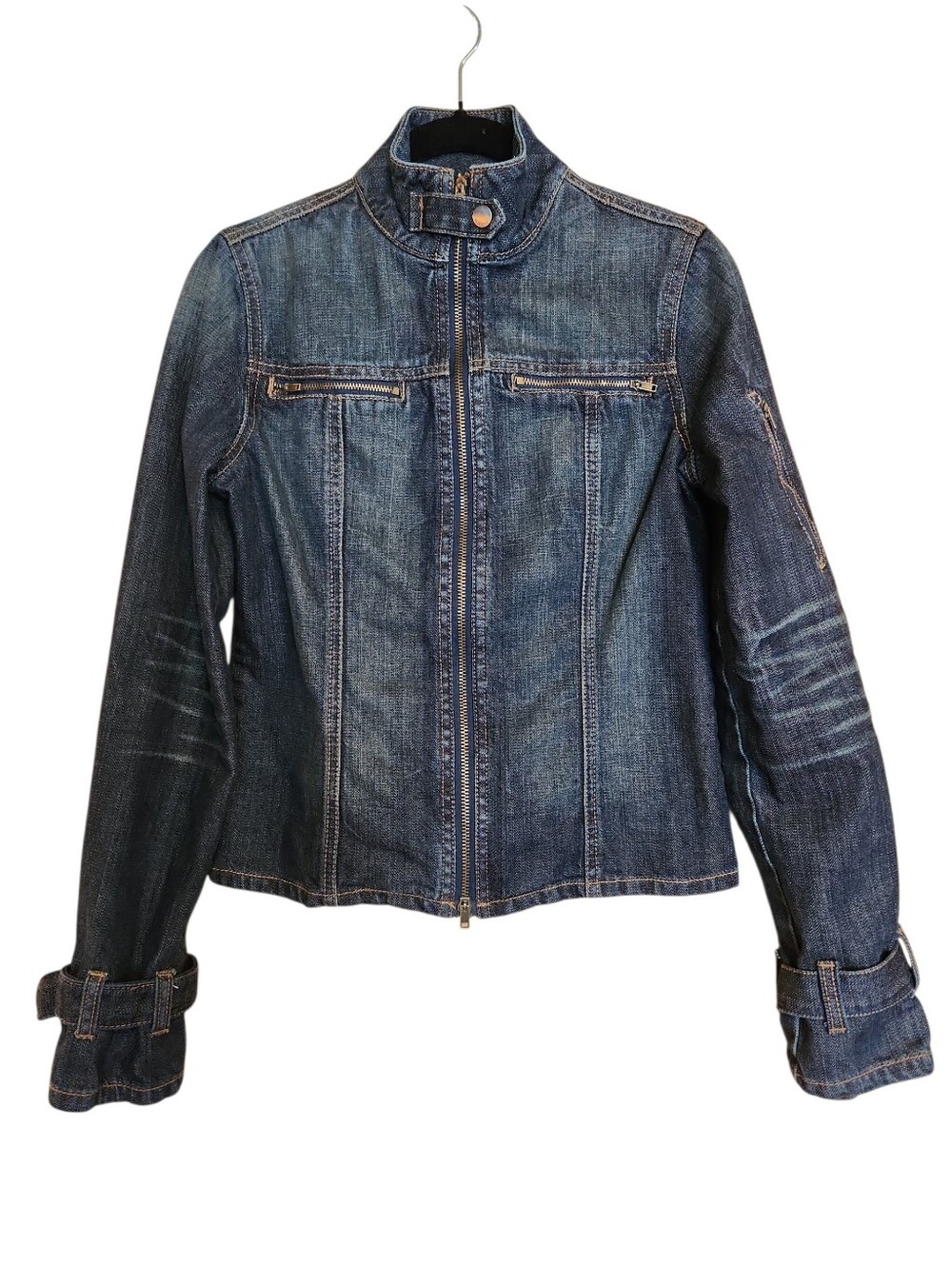VINTAGE BILLABONG DENIM Y2K MOTO JEAN JACKET DARK WASH MOTO SMALL LIKE NEW!